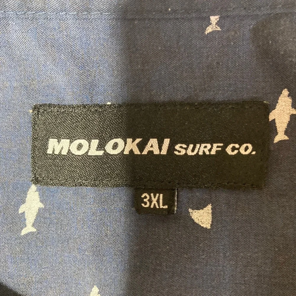 MOLOKAI SURF Men's 3XL Navy Blue Shark‎ Sailboat Short Sleeve Button Down Shirt